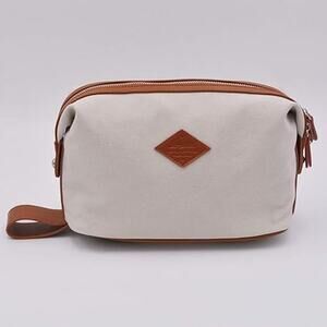 Convenience Kits International White Brown Premium Canvas Toiletry Bag